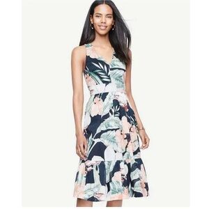 Ann Taylor | Floral Flowy Criss Cross Back Dress Black Green Pink Size 6P